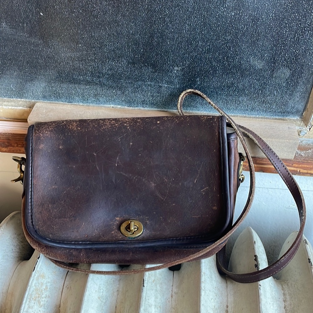 Coach dark brown leather crossbody bag